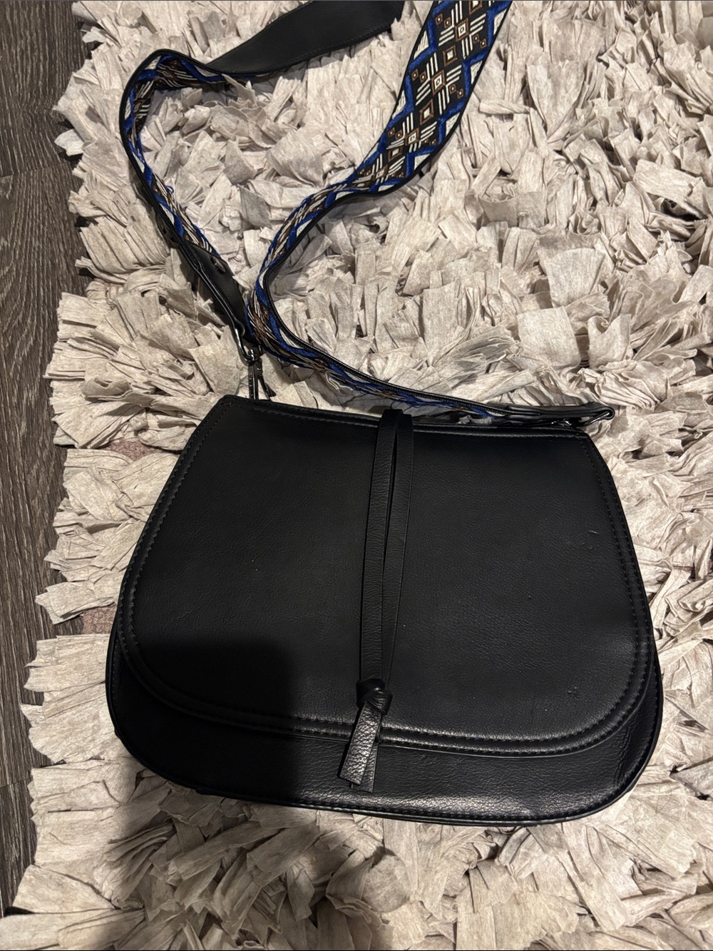 Steve Madden Hippie Leather Saddle Bag with Patterned Strap